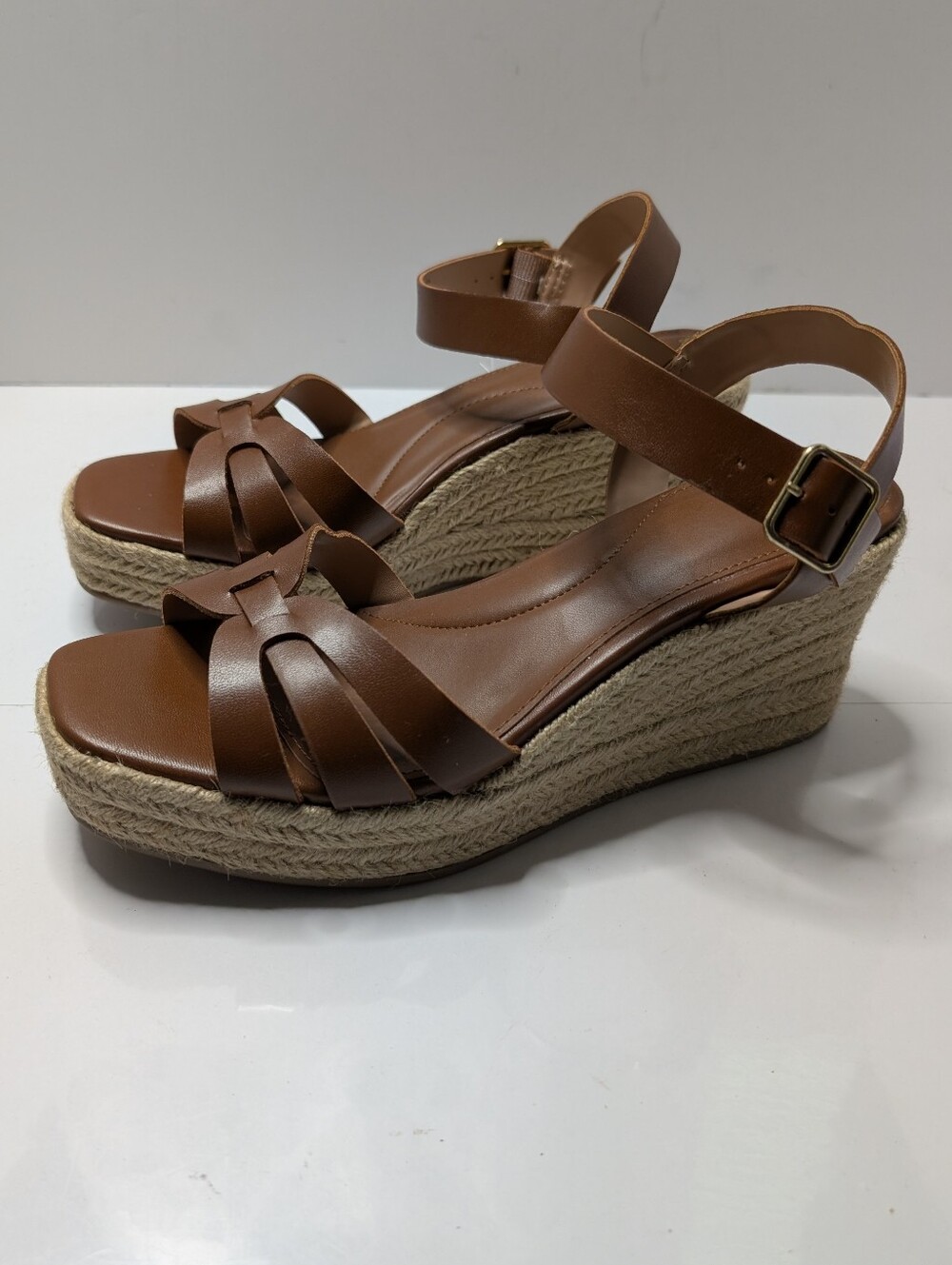 Time And True Women’s Brown Espadrille Wedge Sandals with Ankle Strap